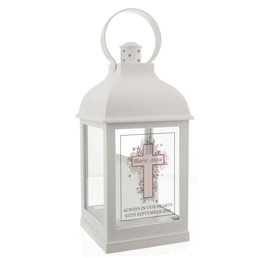 Personalised Floral Cross White Lantern £15.29